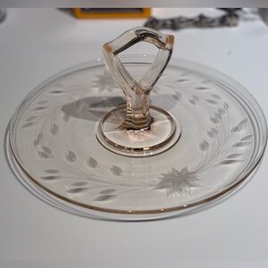 Vintage Pink Depression Glass Tidbit or Sandwich Tray